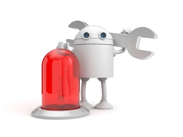 Robot tamirci kırmızı lamba ile — Stok fotoğraf