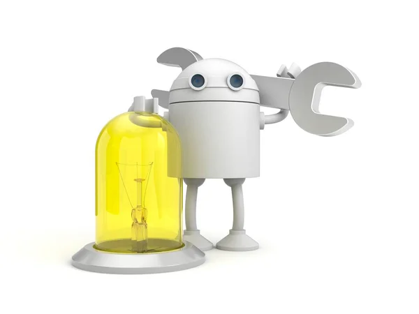 Mecânico de robôs com lâmpada amarela — Fotografia de Stock