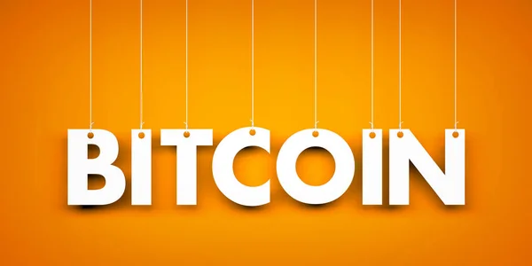 Palabra Bitcoin - texto colgando — Foto de Stock
