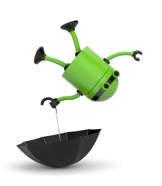 Robot verde con paraguas negro — Foto de Stock