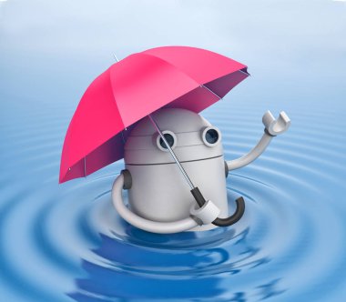 Robot ve şemsiye su