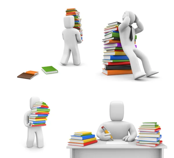 Persone e libri in situazioni diverse . — Foto Stock