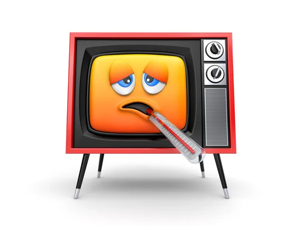 Cute sick TV emoticon with thermometer. — Stock Photo, Image