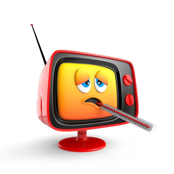 Cute sick TV emoticon with thermometer. — Stock Photo, Image