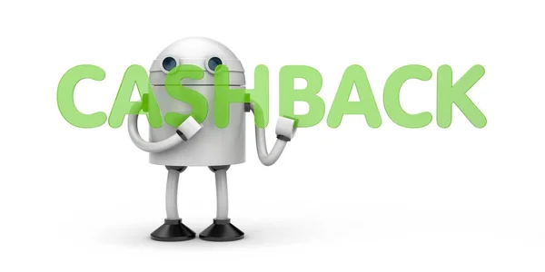 Robot segurar palavra verde - Cashback — Fotografia de Stock