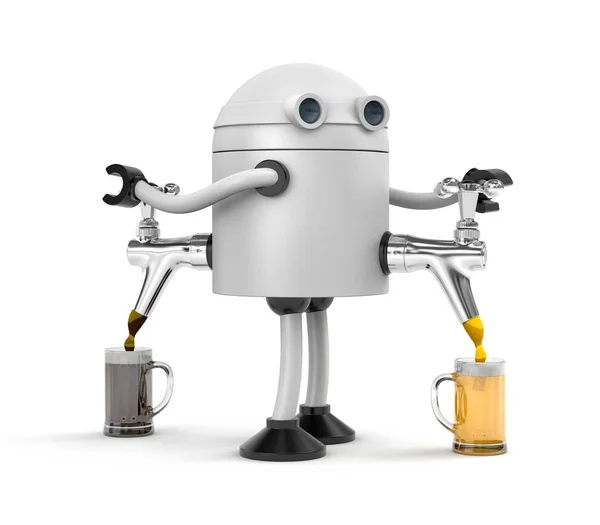 机器人酒保倒啤酒 图库图片