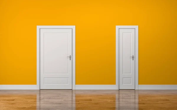 White Thick Thin Doors Yellow Background Royalty Free Stock Images