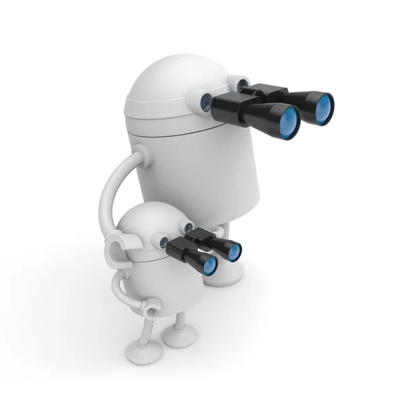 Robots Regarde Binoculaire Isolé Sur Fond Blanc Images De Stock Libres De Droits