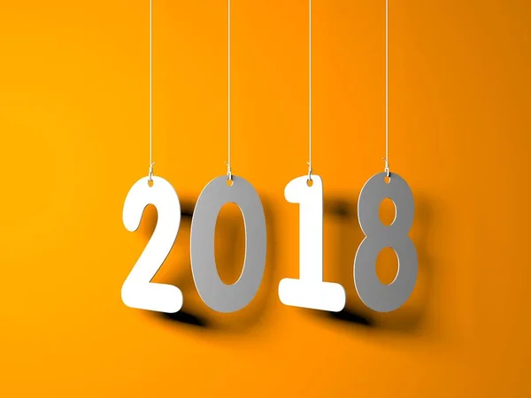 Weiße Zahlen 2018 Auf Fäden Auf Orangefarbenem Hintergrund Stockbild