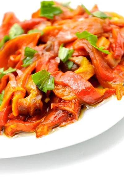 Garnish of roasted red peppers with parsley — Stock Photo, Image
