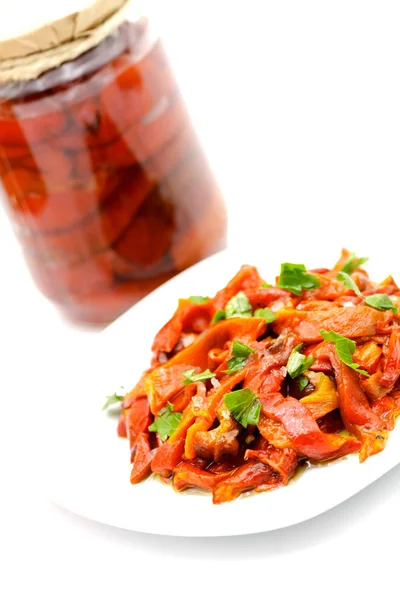 Garnish of roasted red peppers with parsley — Stock Photo, Image