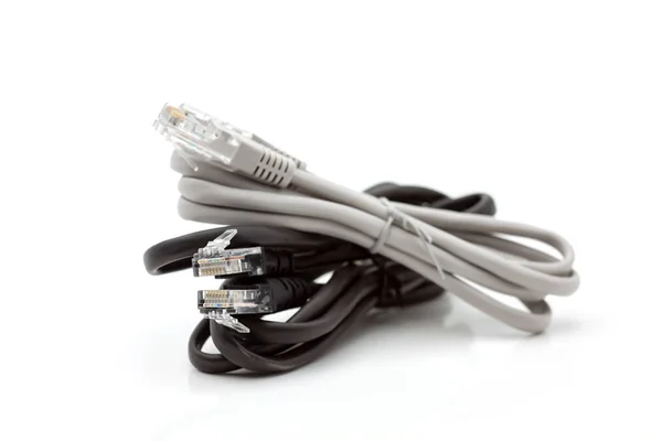 Dos Nuevos Cables Para Conectar Dispositivos Domésticos Internet Enfoque Selectivo — Foto de Stock
