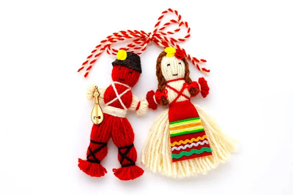 Tradycyjna Bułgarska Martenitsa Wykonana Czerwono Białej Wełny Symbolu Nadchodzącej Wiosny — Zdjęcie stockowe