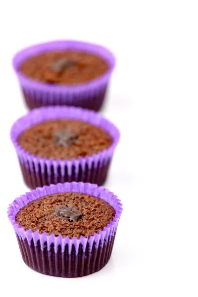 Muffins Chocolat Dans Panier Papier Violet Mise Point Sélective Avec — Photo