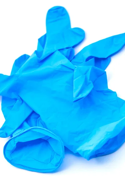 Een Paar Veiligheidsblauwe Latex Handschoenen Voor Hygiënedoeleinden Selectieve Focus Met — Stockfoto