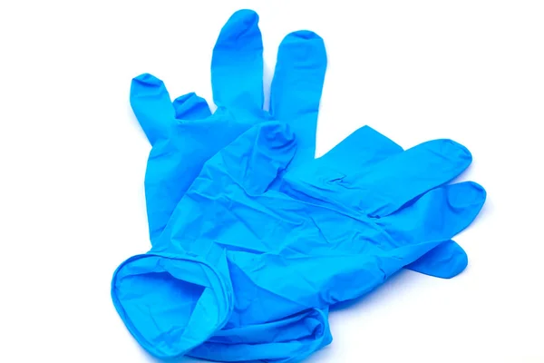 Pair Safety Blue Latex Gloves Hygiene Purposes Selective Focus Shallow Stock Picture