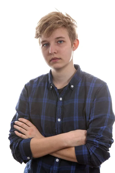 Teenage transsexuella pojke tittar arg — Stockfoto