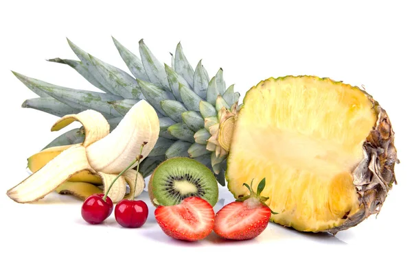 Friss Egészséges Gyümölcs Változása Fehér Háttérrel Szemben Stock Kép