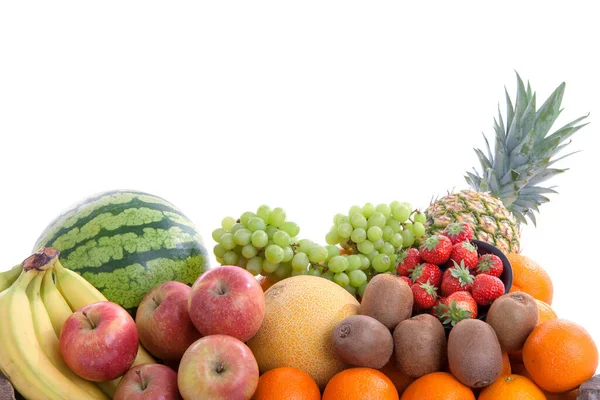 Grupo Frutas Frescas Saludables Sobre Fondo Blanco — Foto de Stock