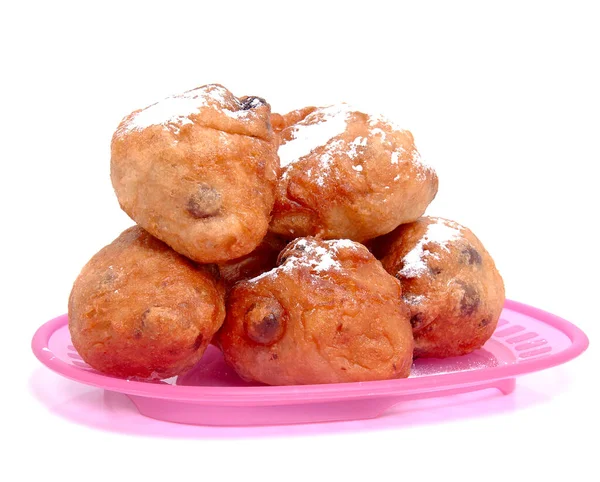Gefrituurde Donutballen Ook Bekend Als Typisch Hollands Oliebollen Witte Achtergrond — Stockfoto