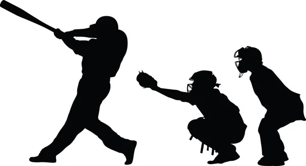 Baseball batter catcher and umpire — Stock Vector