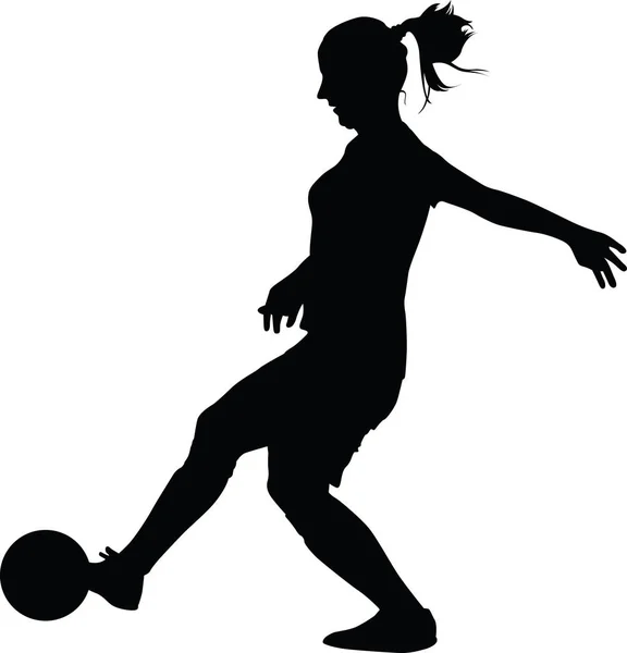 Silhueta de mulheres de futebol. menina jogar futebol — Vetor de Stock