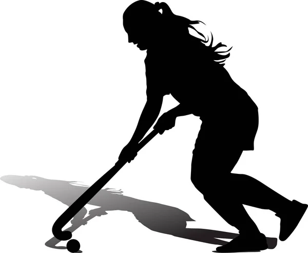 Дівчина з м'ячем грати в поле хокей — стоковий вектор