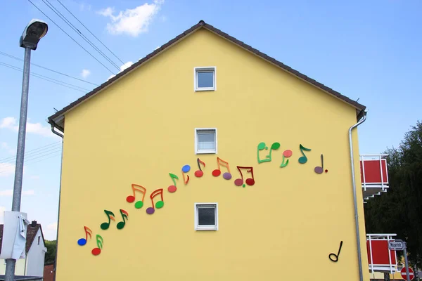 House Facade Painted Colorful Notes — Stock Photo, Image