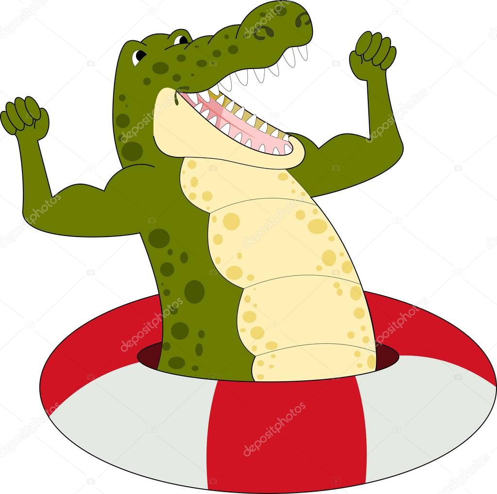 Illustration of Cartoon strong crocodile vector on white bacground