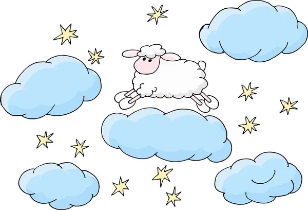 Counting sheep to fall asleep vector illustration. — Stock Vector