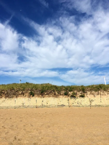Stranden Sanddyner Och Staket Dagtid — Stockfoto