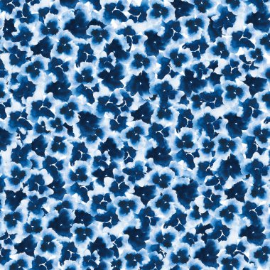 desen çizilmiş suluboya mavi çiçekler 