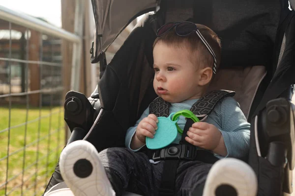 Little Cute Baby Boy Kid Siting Stroller — Stock Photo, Image