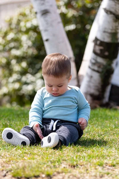 Baby Boy Sitting Summertime — Stock Photo, Image
