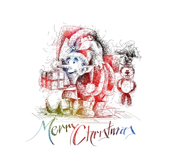 Frohe Weihnachten! Cartoon-Stil Hand skizzenhafte Zeichnung eines lustigen s — Stockvektor