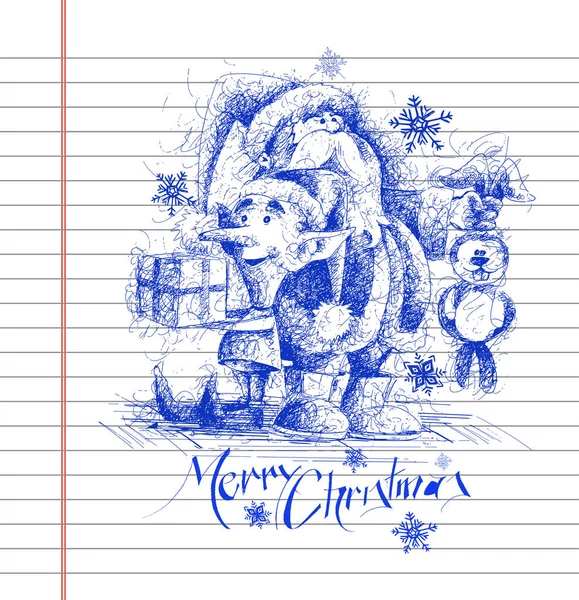 สุขสันต์วันคริสต์มาส การ์ตูนสไตล์มือ Sketchy ภาพวาดของตลก S — ภาพเวกเตอร์สต็อก