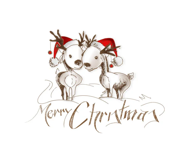 Feliz Natal! Desenhos animados Estilo Mão Desenho esboçado de casal de —  Vetores de Stock