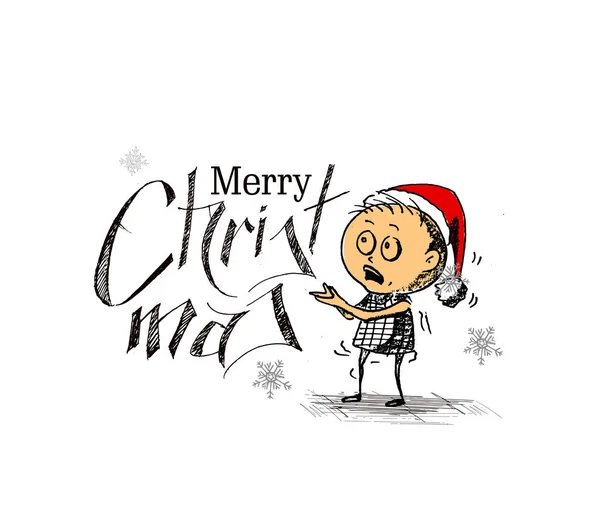 ¡Feliz Navidad! Dibujos animados estilo mano Dibujo incompleto de un poco — Vector de stock