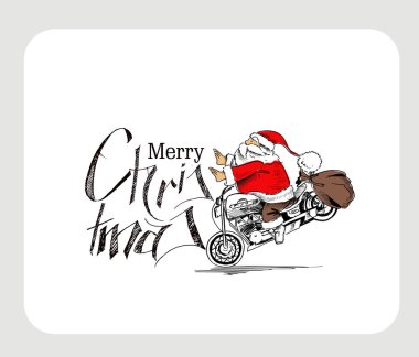 Noel Baba bir motosiklet mutlu Noeller! Noel adam