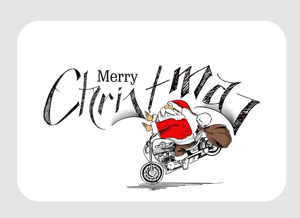 Noel Baba bir motosiklet mutlu Noeller! Noel adam — Stok Vektör