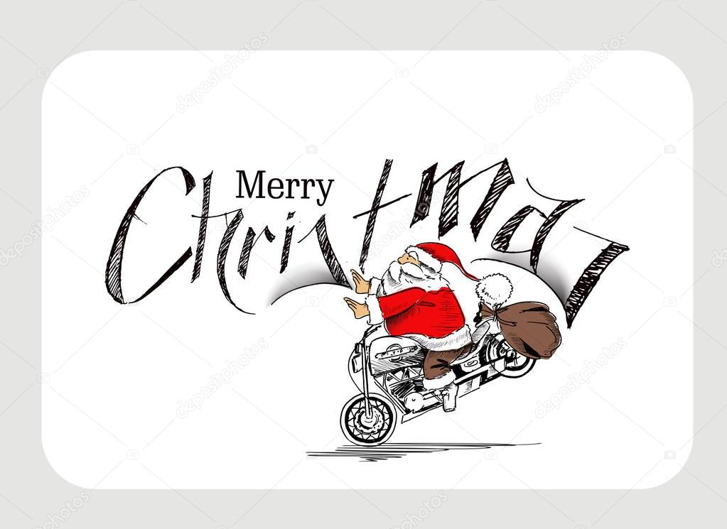 Weihnachtsmann auf dem Motorrad frohe Weihnachten