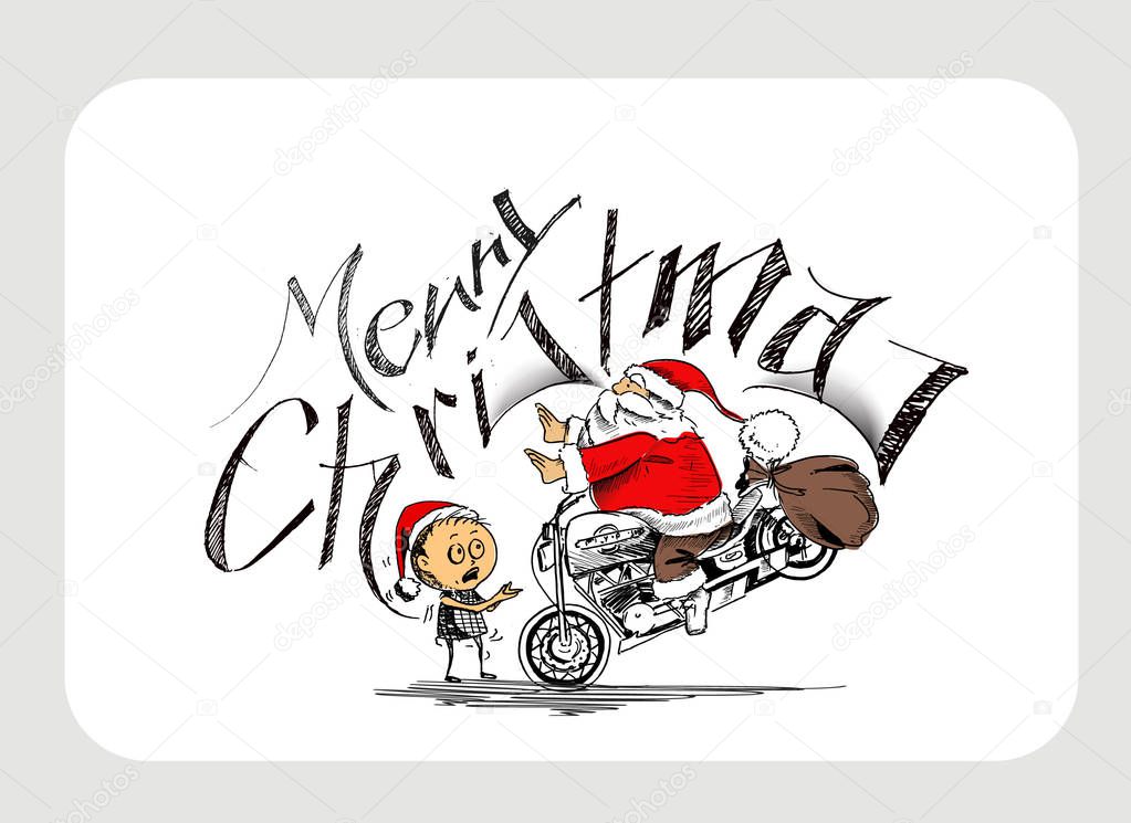 Buon Natale Freestyle Download.Santa Claus On A Motorcycle With Litty Cute Boy Merry Christmas Stock Vector C Redshinestudio 130028858