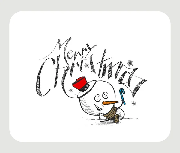 Crăciun fericit! Crăciun fundal cu drăguț om de zăpadă poartă — Vector de stoc