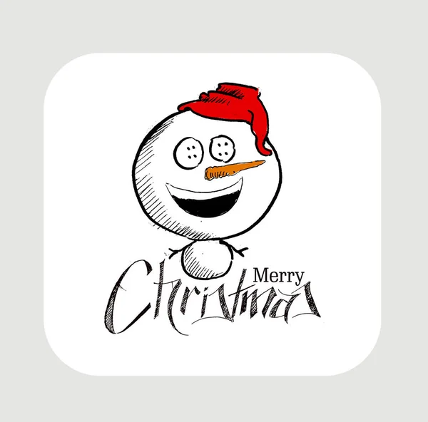 Vrolijk kerstfeest! Kerstmis achtergrond met het dragen van schattige sneeuwpop — Stockvector
