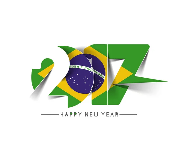 Happy new year 2017 with Brazil Flag Pattern Text — Stock Vector