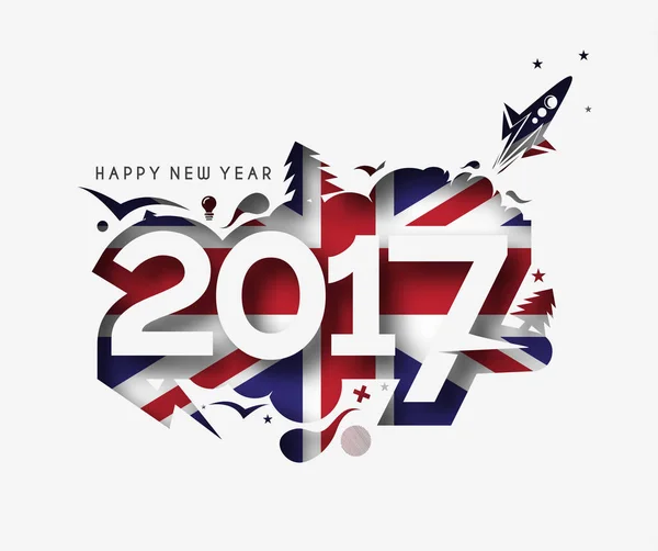 Szczęśliwego nowego roku 2017 z U.K flaga wzór — Wektor stockowy