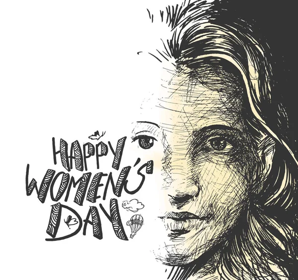 Women's Day Doodle Design with Illustration of Women's Faces