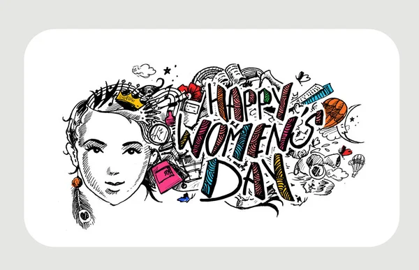 Happy Women's dag Greeting Card Design. — Stockvector