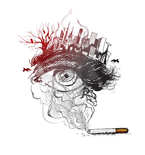 Quemar cigarrillos como un diseño de ciudad contaminada con humo mortal s — Vector de stock