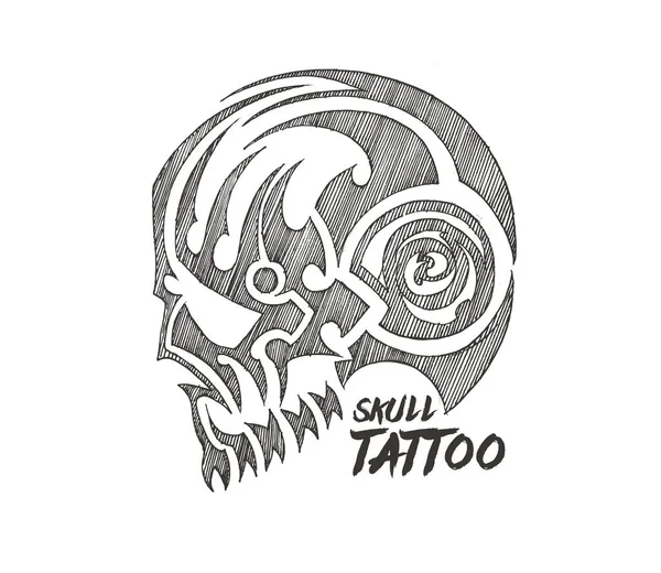 Tatuaje de cráneo tribal, ilustración vectorial — Vector de stock